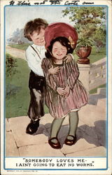 Boy hugging girl, watercolor Postcard