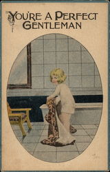 Girl getting out of bathtub Postcard