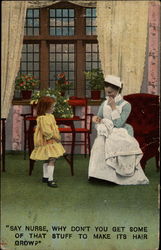 "Say nurse, why don't you get some of that stuff to make its hair grow?" Babies Postcard Postcard