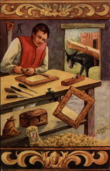 Man carving wood Postcard