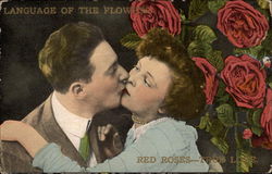 Couple Kissing, Roses Postcard