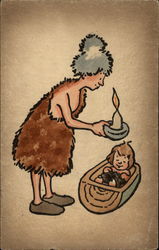 Mother In Fur Checks In Sleeping Baby in Fur Comic, Funny Postcard Postcard