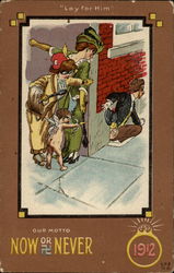 Women, cupid in stalking man on street Postcard