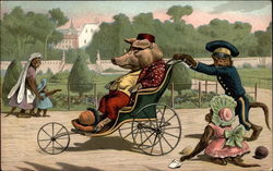 Monkey Pushes a Pig in a Wheelchair Postcard