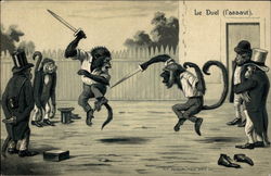 Monkeys dueling Postcard Postcard