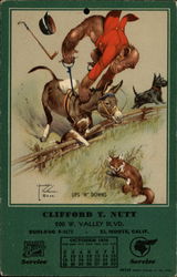 A monkey riding a donkey is thrown over a fence while a fox laughs and two dogs look on Postcard