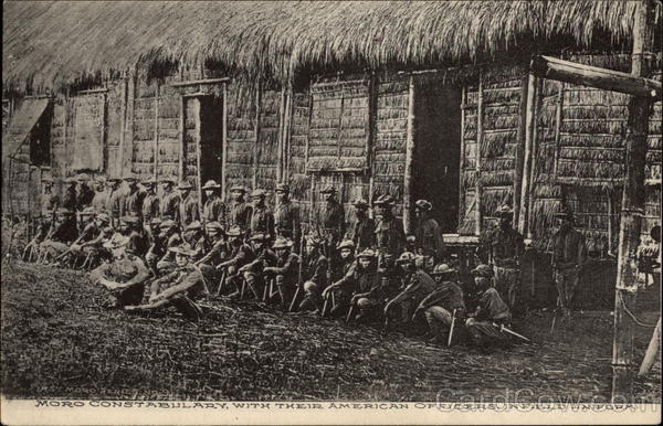 Moro Constabulary with Their American Officers in Field Uniform Philippines