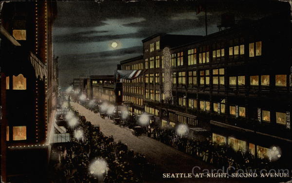 Seattle at night, Second Avenue Washington