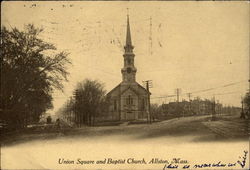 Union Square and Baptist Church Allston, MA Postcard Postcard