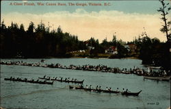 A Close Finish, War Canoe Race, The Gorge Postcard