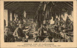 Interior View of Cantonments; Training Camp, 1917 Postcard