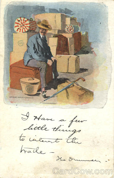 Traveling Man Signed P. Sander, NY 1905 Artist Signed