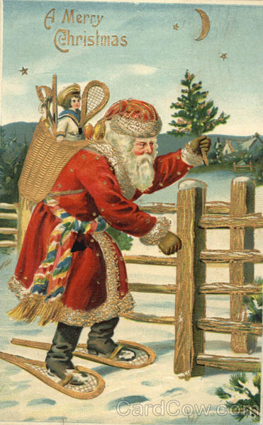 A Merry Christmas - Santa on Snowshoes Santa Claus