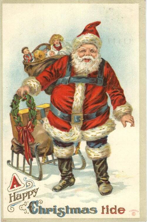 A Happy Christmas Tide Santa with Sleigh Santa Claus