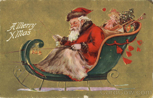 A Merry Xmas - Santa in Sleigh Santa Claus