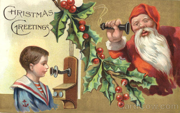 Christmas Greetings - Santa on Telephone Santa Claus