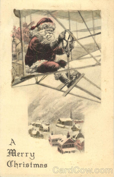 A Merry Christmas - Santa in Old Airplane Santa Claus