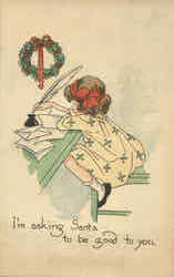 Little Girl Writing Letter to Santa Christmas Postcard Postcard