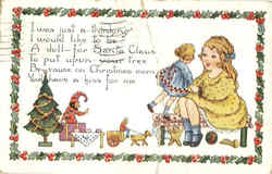 Girl with Toys from Santa Postcard