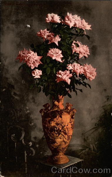 Vase of Pink Roses Flowers
