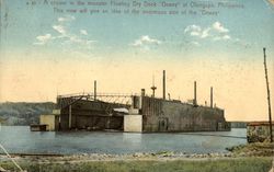 A cruiser in the monster floating dry dock "Dewey" Olongapo, Philippines Southeast Asia Postcard Postcard