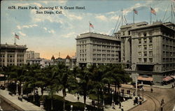 Plaza Park Showing U.S. Grant Hotel Postcard