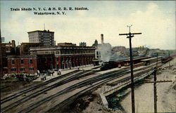 Train Sheds N. Y. C. & H. R. R. R. Station Watertown, NY Postcard Postcard
