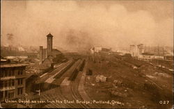 Union Depot as seen from the Steel Bridge Postcard