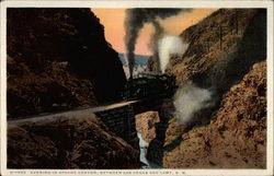 Evening in Apache Canyon between Las Vegas and Lamy Trains, Railroad Postcard Postcard