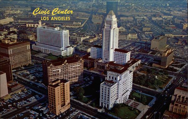 Aerial view of Civic Center and downtown Los Angeles California