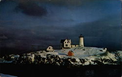 Mid Winter Snow Covered Scene of Nubble Lighthouse York Beach, ME Postcard Postcard