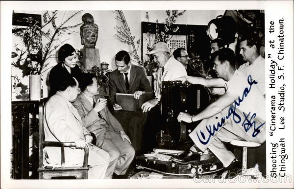 Shooting Cinerama Holiday at the Chingwah Lee Studio, S.F. Chinatown San Francisco California