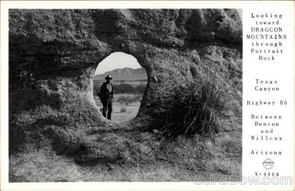 Texas Canyon, Looking toward Draggon Mountains through Portrait Rock Willcox Arizona