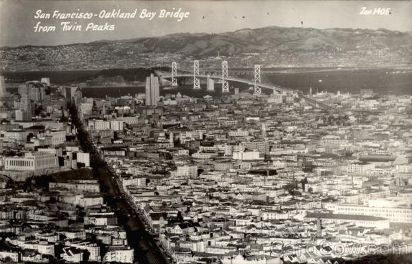 Oakland Bay Bridge from Twin Peaks San Francisco California