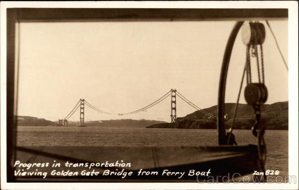 Progress in transportation, Viewing Golden Gate Bridge from Ferry Boat San Francisco California