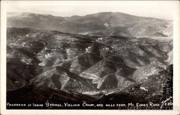 Panorama of Idaho Springs, Virginia Canon and Hills from Mt. Evans Road Colorado