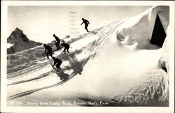 Skiing from lodge roof Mount Rainier National Park, WA Postcard Postcard