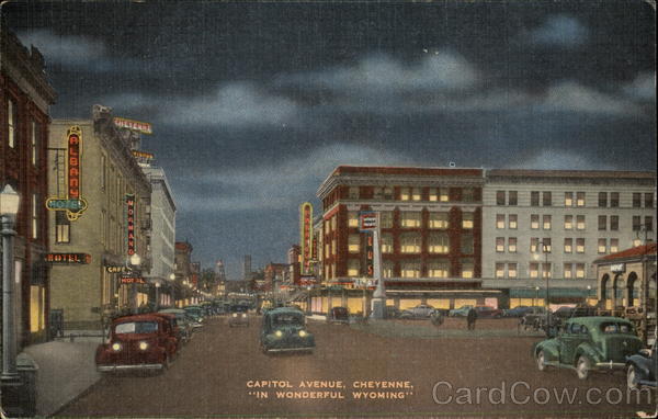 Night View of Capitol Avenue Cheyenne Wyoming