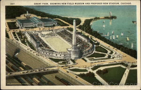 Grant Park, Showing New Field Museum and Proposed New Stadium, Chicago Illinois