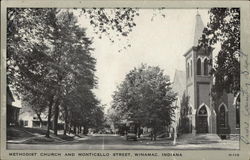 Methodist Church and Monticello Street Winamac, IN Postcard Postcard