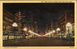 Main Street at Night Salt Lake City, UT Postcard Postcard