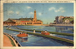 Wesley Lake showing casino and North End Hotel Ocean Grove, NJ Postcard Postcard