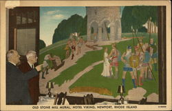 Mural of Old Stone Mill, Mural Grill Room, Hotel Viking Newport, RI Postcard Postcard