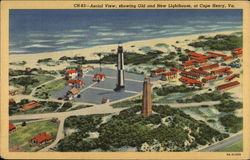 Aerial View showing Old and New Lighthouse Postcard