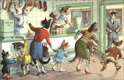 Cats shopping at butcher Postcard