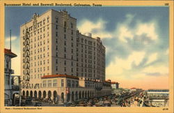 Buccaneer Hotel and Seawall Boulevard Galveston, TX Postcard Postcard