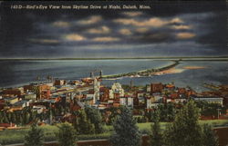 Bird's Eye View from Skyline Drive at Night Duluth, MN Postcard Postcard