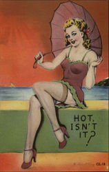 bathing beauty posing with umbrella Swimsuits & Pinup Postcard Postcard