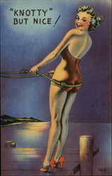 Bathing beauty on dock at night Swimsuits & Pinup Postcard Postcard
