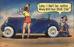 Man fixing woman's car Postcard